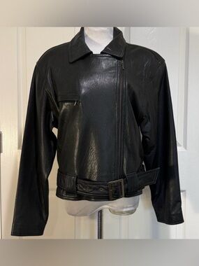 Classic Black Leather Jacket with Belt